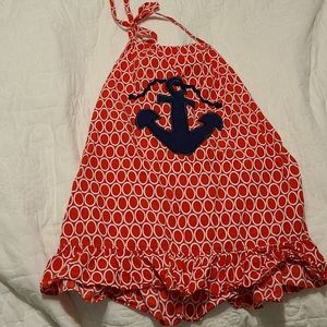 Red, white, and navy anchor summer halter dress